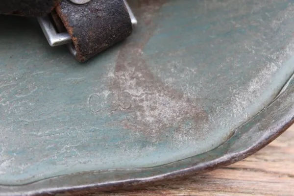 Former SS helmet M35 apple green with double emblem and acceptance stamp, manufacturer Q66