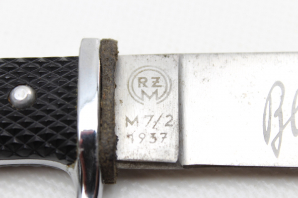 HJ Messer Fahrtenmesser Hersteller RZM 7/2 mit Divise Top Sammler Anfertigung