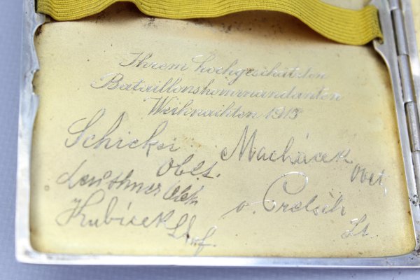 Cigarette case 1915 for the battalion commander, 900 silver, crescent / imperial crown