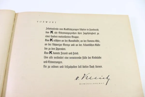 With the K through France - Memories of the Kleist Group," dated 1941, 243 pages, used with dust jacket