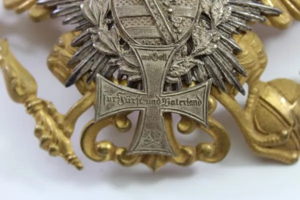 Thuringian helmet eagle for officers, circa 1870 - Infantry Regiments Saxe-Coburg and Gotha / Grand Duchy of Saxe-Weimar Eisenach with Landwehr Cross