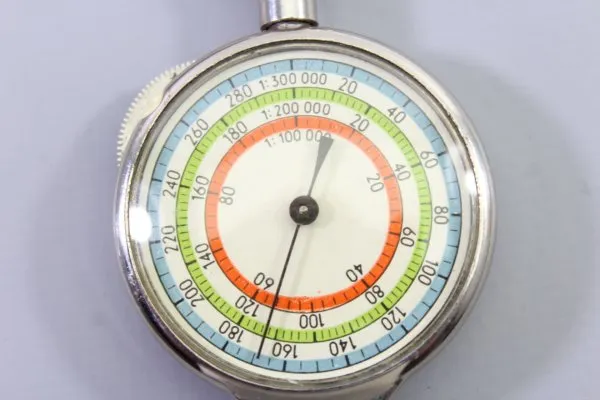 Metal map ruler - curve ruler with case, 1950