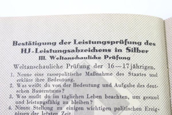 HJ Leistungsbuch mit Besitzzeugniss HJ Leistungsabzeichen in Bronze u. Silber, Bann 189, Gebiet 41 Gefolgschaft 16