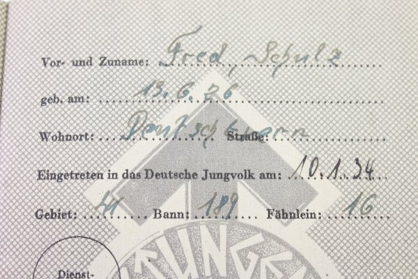 HJ Leistungsbuch mit Besitzzeugniss HJ Leistungsabzeichen in Bronze u. Silber, Bann 189, Gebiet 41 Gefolgschaft 16