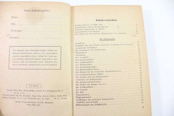 Seefahrt-Taschenkalender 1943 Bearbeitet von Kapitänleutnant Mitzka