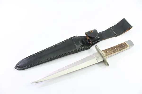 DDR Messer / Hirschfänger GML Genossenschaft Messerschmiede Leegebruch mit Lederscheide