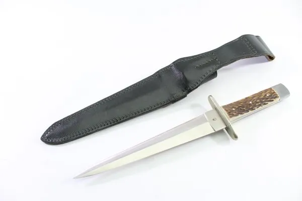 DDR Messer / Hirschfänger GML Genossenschaft Messerschmiede Leegebruch mit Lederscheide