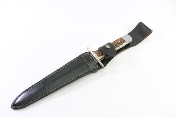 GDR knife / hunting knife from the GML Leegebruch knife forge, with leather sheath.