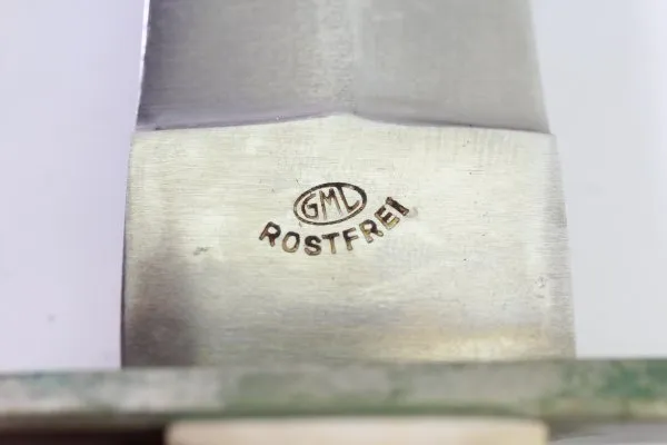 DDR Messer / Hirschfänger GML Genossenschaft Messerschmiede Leegebruch mit Lederscheide