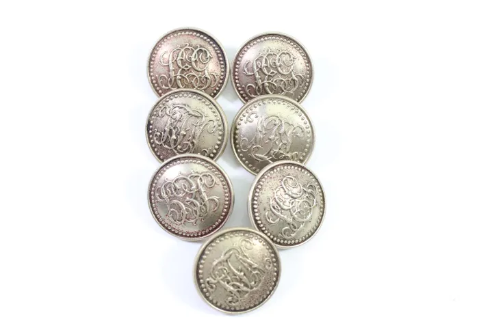 7x Officer's Button Metal, Original with Pearl Row, Diameter 23 mm Back Labeled