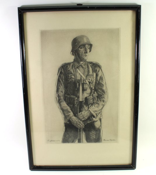 1940 Soldier's Portrait, Unique Copy - Unique Piece by Artist Herman Kätelhön