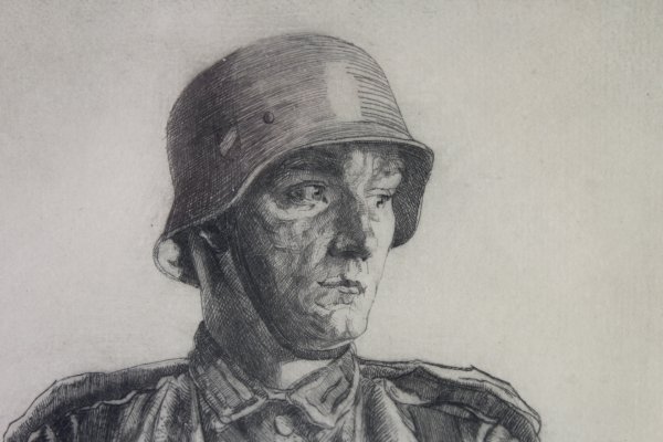 1940 Soldier's Portrait, Unique Copy - Unique Piece by Artist Herman Kätelhön