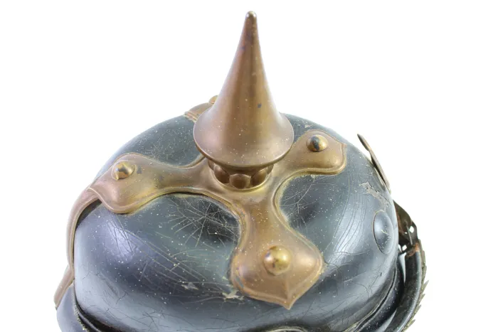 Pickelhaube Preußen Ersatzteilspender Kreublatt mit Spitze, Schuppenkette