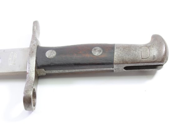 Schweizer Pionier Bajonett M1914 mit schönem Lederkoppelschuh im guten Zustand