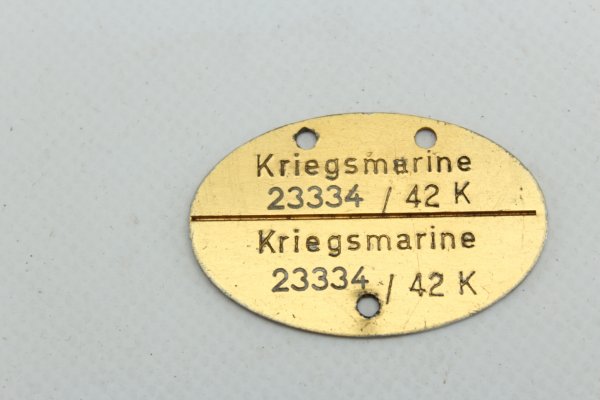 Kriegsmarine identification tag 2334/42K       Gold plated aluminum