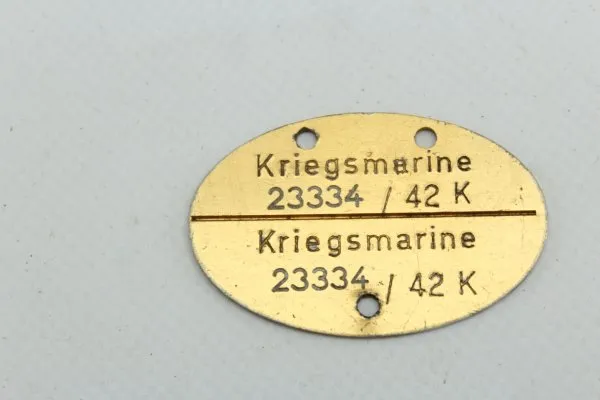 Erkennungsmarke Kriegsmarine 2334/42K Aluminium vergoldet