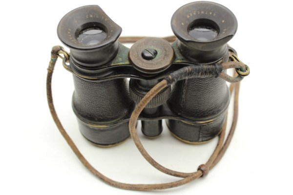 WW1 World War I - Binoculars 08 - "Emil Busch A.G. Rathenow" 1915 with a round leather strap in a belt pocket