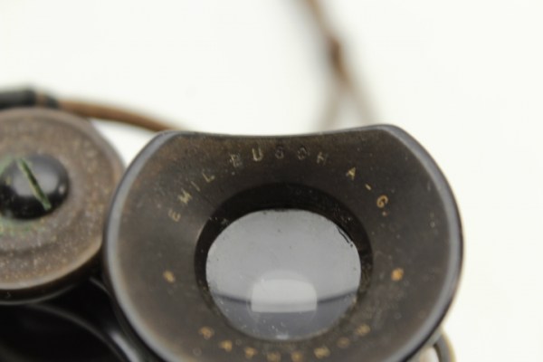 WW1 World War I - Binoculars 08 - "Emil Busch A.G. Rathenow" 1915 with a round leather strap in a belt pocket