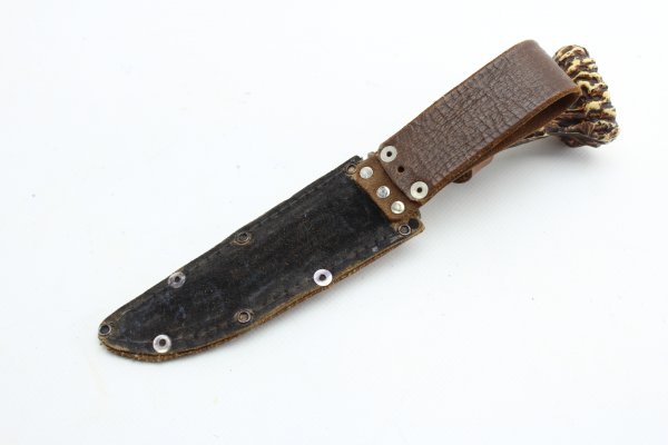 Vintage traditional knife - deer catcher with capital deer crown - hunting knife with leather sheath Made in Germany