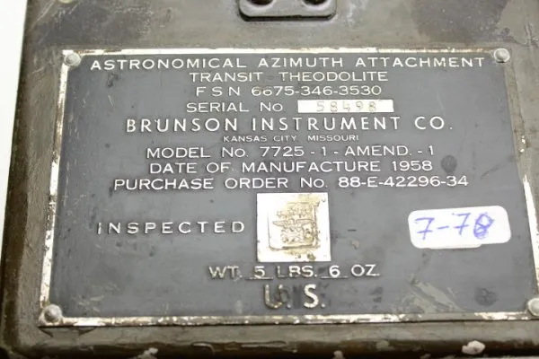 US Army 1958 Attachment device for theodolite observation device of the field artillery TM 5-9423