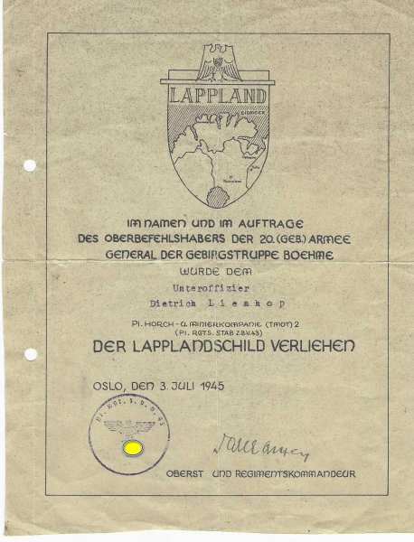 Ärmelschild "Lappland", Ausführung aus Aluminium Konvolut einer Person