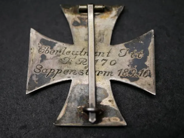 ​​​​​​​EK1 Iron Cross 1st Class in 800 silver + engraving to a first lieutenant