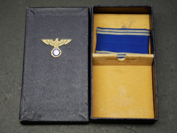 NSDAP service award in silver with manufacturer 30 in the blue award box + small ribbon clasp for silver and bronze