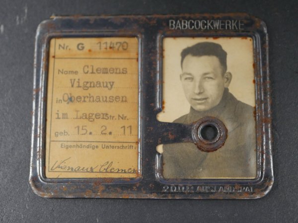 ID card from 1943 - Babcock Works Oberhausen metal factory