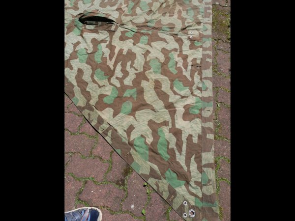 Used tarpaulin splinter camouflage triangular tarpaulin with manufacturer - 2x stamped