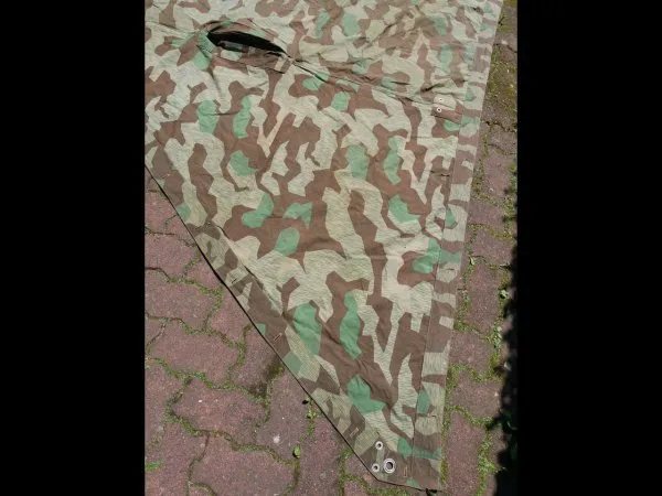 Used tarpaulin splinter camouflage triangular tarpaulin with manufacturer - 2x stamped