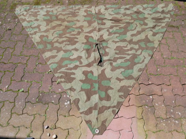 Used tarpaulin splinter camouflage triangular tarpaulin with manufacturer - 2x stamped