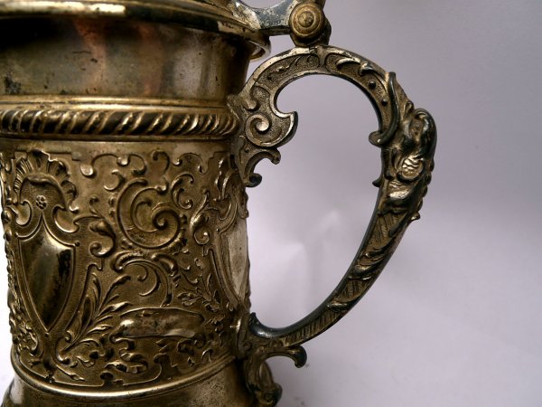 Historicism jug with lions - silver-plated and gold-plated - 30 cm