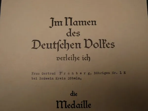 Medaille für deutsche Volkspflege am Band + Urkunde