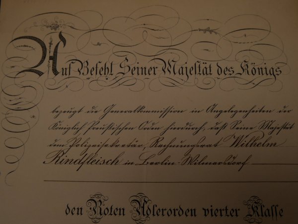 Verleihungsurkunde Roter Adler Orden vierter Klasse 1917