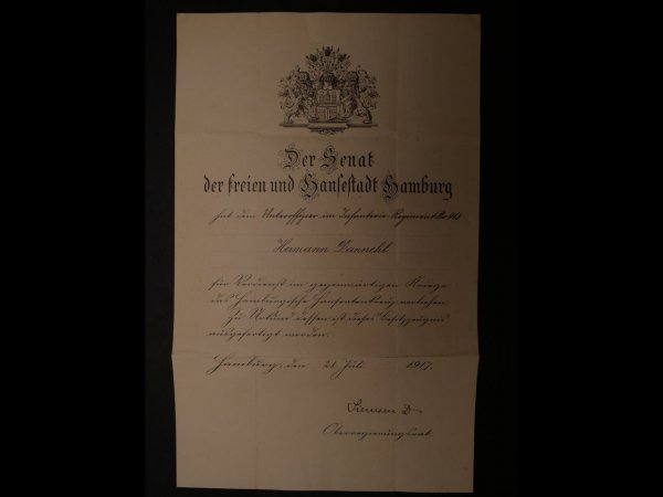 From one family - 2x certificate of the Hamburg Hanseatic Cross + citizen's oath + certificate of good conduct