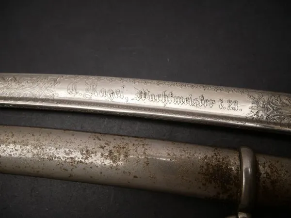 Heavy gift saber with inscription "Nagel, Wachtmeister 7.23."