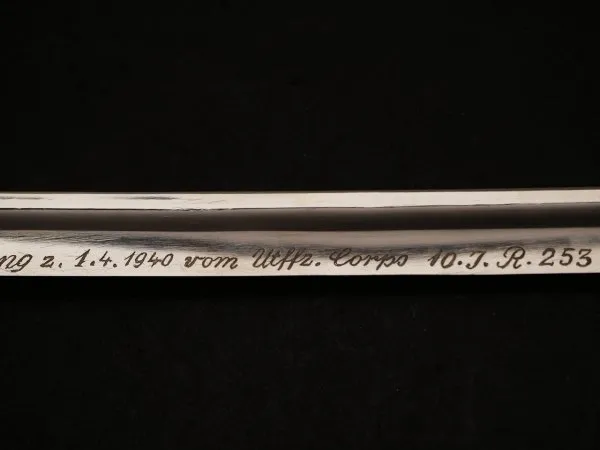 WH Wehrmacht Sabre for Officers with Portepee + Dedication "To Sergeant R. Wendt ..... 10.I.R.253"