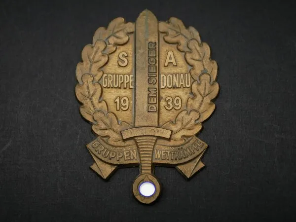 Plaque + Badge "Group Competitions SA Group Donau 1939 to the Winner"