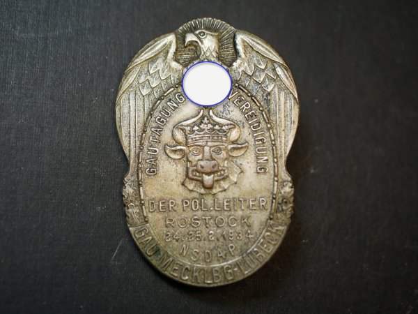 Badge - Gau Conference Swearing-in of the Pol. Leader Rostock 1934 - NSDAP Gau Mecklenburg Lübeck