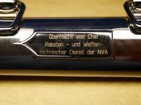 Gift dagger / farewell gift - NVA officer dagger with engraved scabbard "Thanks and Recognition 1990" in box