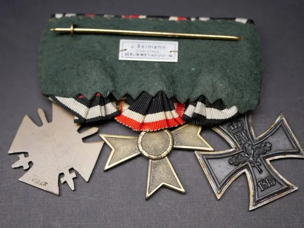 3er Ordensspange EK2 1. Wk + KVK 2. Klasse 57er Version + Kriegsteilnehmerkreuz 1914/18 + Miniaturen