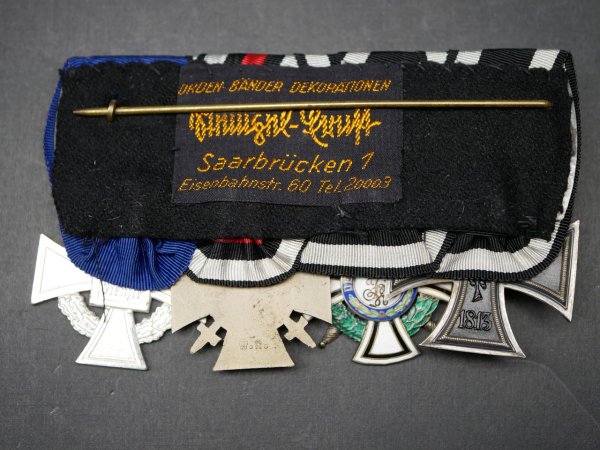 Medal bar 1st + 2nd World War - Iron Cross 2nd Class 1914 + Royal House Order of Hohenzollern, Knight's Cross with Swords + War Participant's Cross + 25 Faithful Services +++