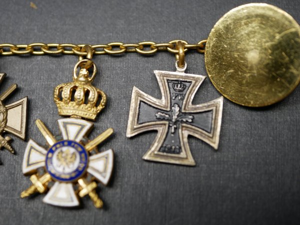 Medal bar 1st + 2nd World War - Iron Cross 2nd Class 1914 + Royal House Order of Hohenzollern, Knight's Cross with Swords + War Participant's Cross + 25 Faithful Services +++