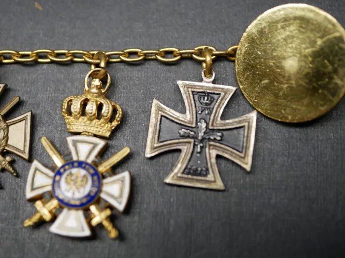 Medal bar 1st + 2nd World War - Iron Cross 2nd Class 1914 + Royal House Order of Hohenzollern, Knight's Cross with Swords + War Participant's Cross + 25 Faithful Services +++