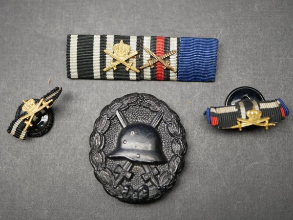 Medal bar 1st + 2nd World War - Iron Cross 2nd Class 1914 + Royal House Order of Hohenzollern, Knight's Cross with Swords + War Participant's Cross + 25 Faithful Services +++