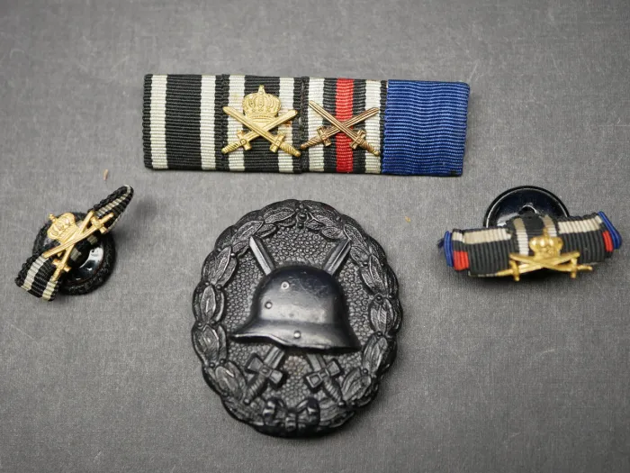 Medal bar 1st + 2nd World War - Iron Cross 2nd Class 1914 + Royal House Order of Hohenzollern, Knight's Cross with Swords + War Participant's Cross + 25 Faithful Services +++