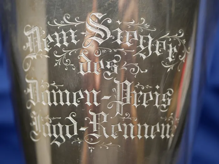 Silver Cup of the Field Artillery Shooting School in Jüterbog "To the winner of the Ladies' Prize Pursuit Race" Jüterbog, 10.XI.04.