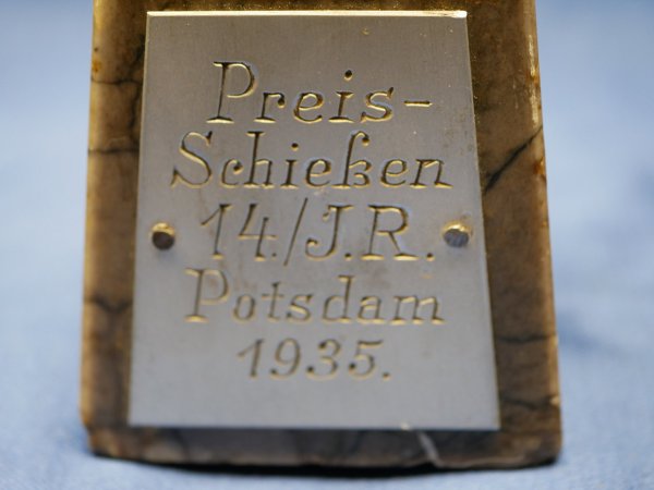 Soldier's bust on marble base with plaque "Prize shooting 14th/IR Potsdam 1935"