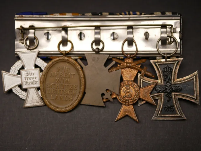 5er Ordensspange 1.WK + 2. WK - EK2 1914 + Bayern + KTK + Schutzwall + Treue Dienste