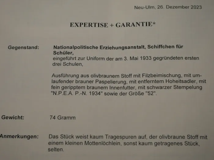 NPEA Nationalpolitische Erziehungsanstalt - Schiffchen für Schüler